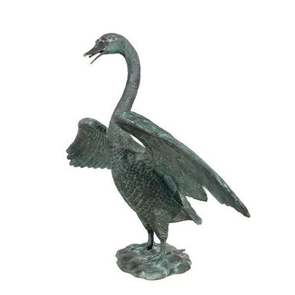 Bronze Standing Swan Flapping Wings Piped Water Fountain Sculpture is a stunning and elegant artwork